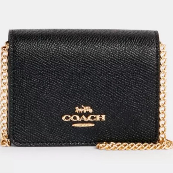 Coach Handbags - Coach Black Leather Mini Crossbody with Gold Chain